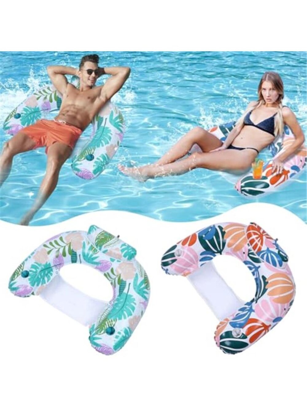 Pool Float Chair Adult Inflatable Lounge Float With Cup Holders Set Of 2